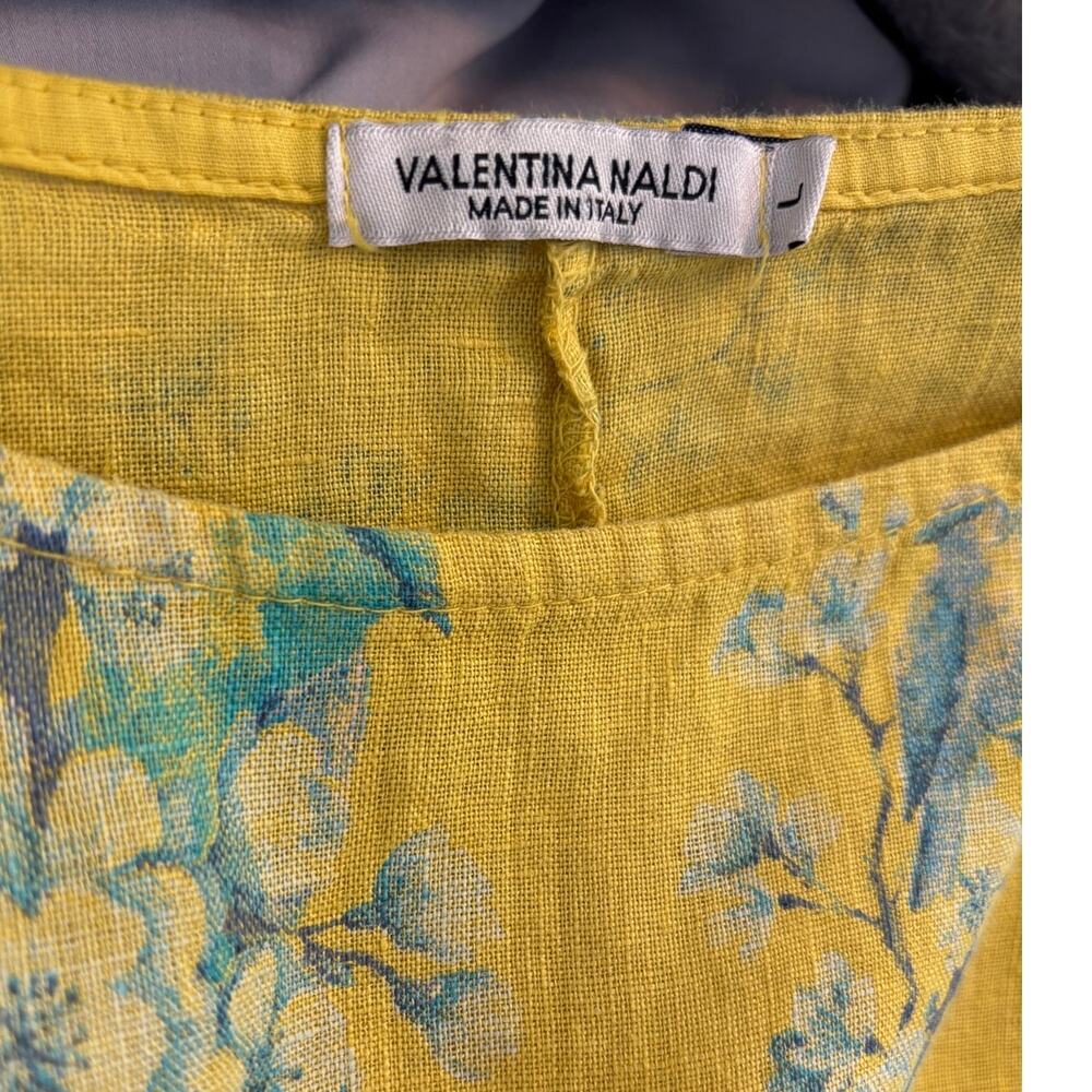 Italian Linen Floral Peplum Blouse Top Mustard Yellow Botanical Cottagecore - Picture 3 of 7